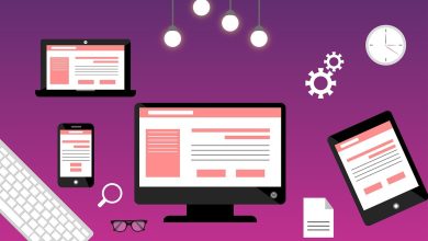 Symbolic icon of a monitor, a laptop, a tablet, a mobile phone, a keyboard, etc for representing to create and start a blog