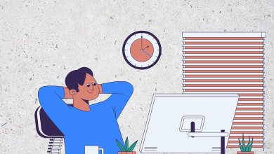 An infographic representation of a man sitting in front of computer to start a business from home